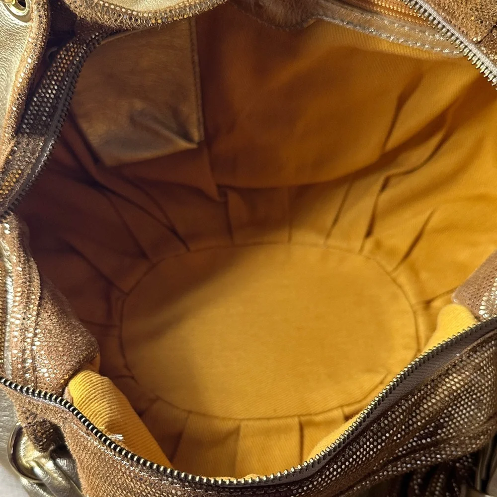 Sofia C. Luxurious Gold Shoulder Leather Bag with Leather Bag Charm